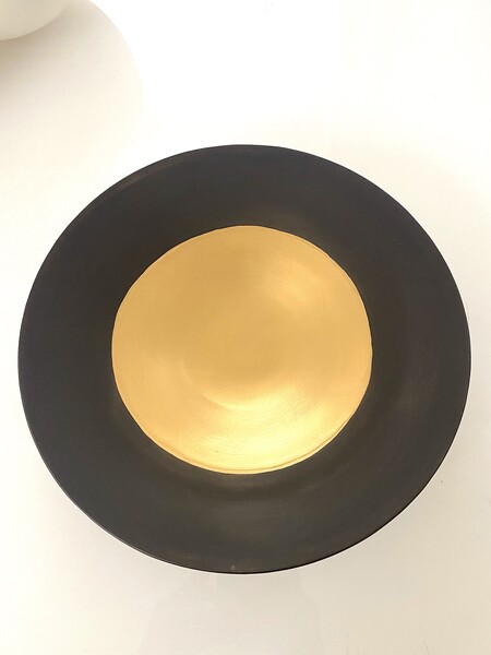 Contemporary American Ceramic Black Bowl with22K Gold Center
