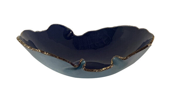 Contemporary Brazilian Free Form Royal Blue Glass Bowl