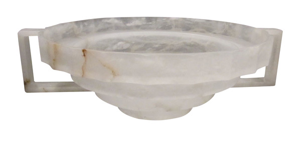 Contemporary Italian Alabaster Stepped Bowl with Handles
