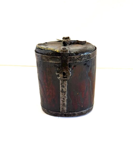 18thc Chinese Oval Leather and Steel Box