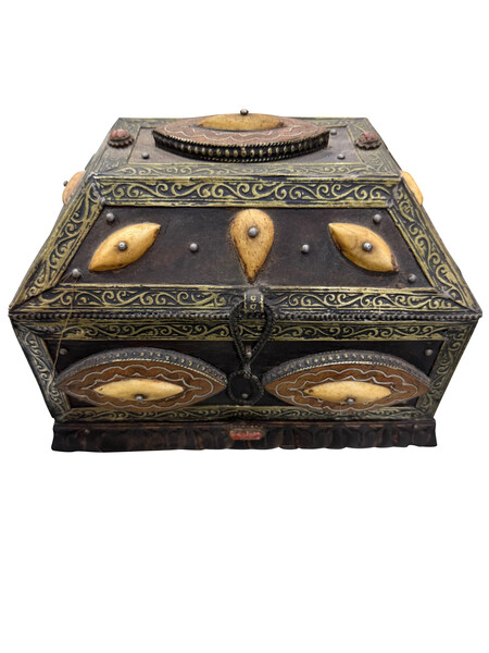 19thc Morocco Chest with Bone Droplet Design