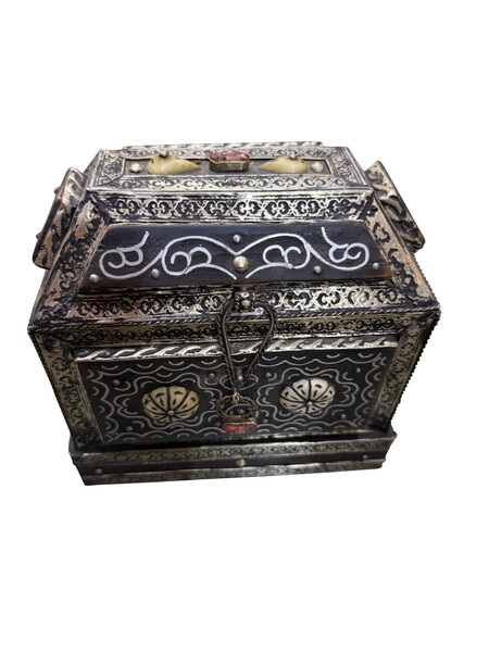 19thc Morocco Silver Inlay Small Chest