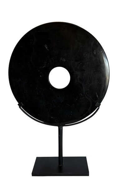 Contemporary Chinese Large Single Black Disc on Stand