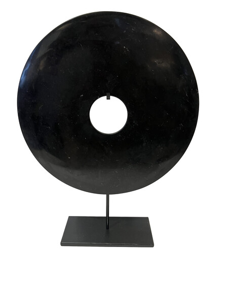 Contemporary Chinese Large Single Black Jade Disc