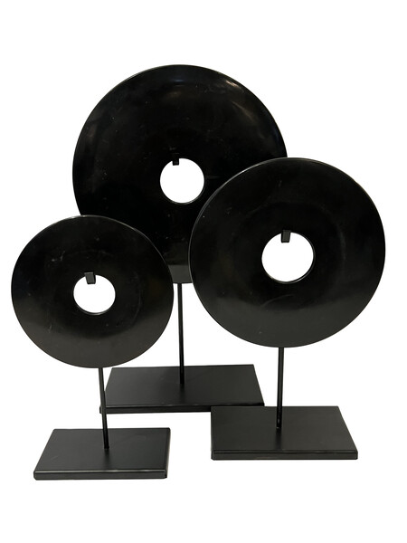 Contemporary Chinese Set of Three Black Jade Discs