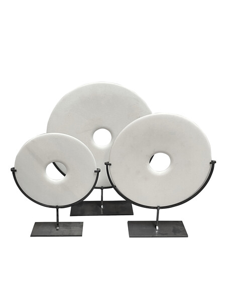 Contemporary Chinese Set of Three Smooth White Jade Discs