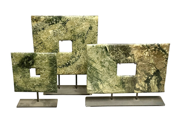 Contemporary Chinese Set of Three Square / Rectangle Jade Discs