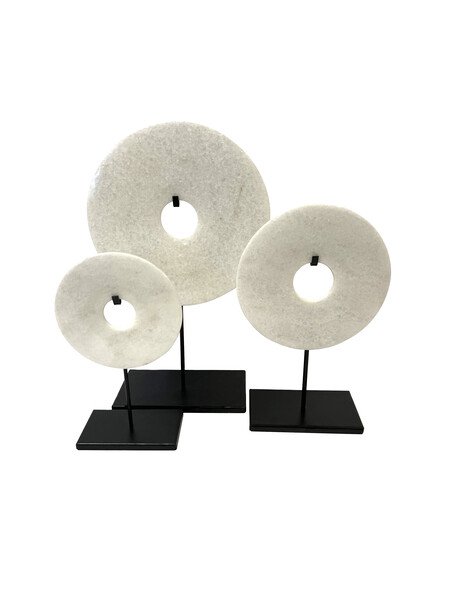 Contemporary Chinese Set of Three White Jade Discs