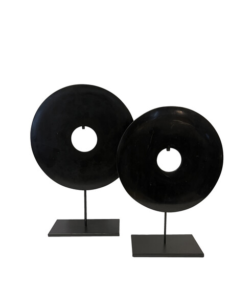 Contemporary Chinese Set of Two Black Jade Discs