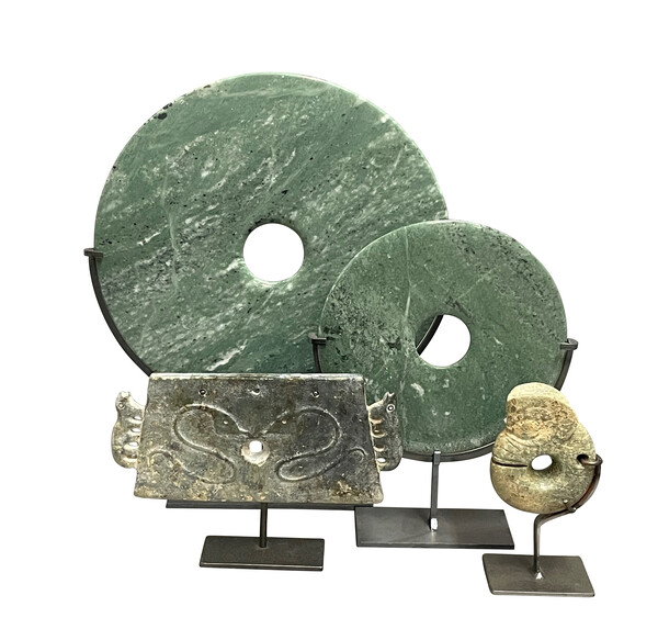 Contemporary Chinese Set of Two Jade Colored Discs