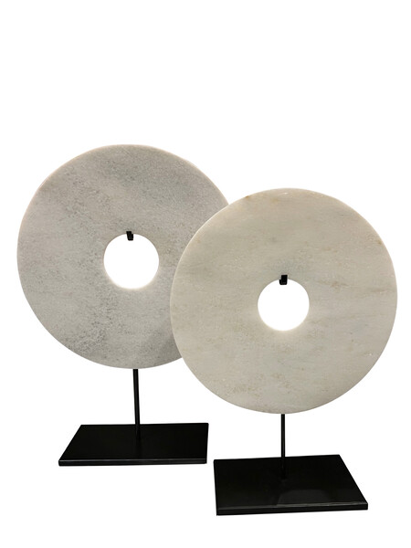 Contemporary Chinese Set of Two White Jade Discs