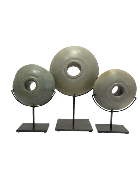 Contemporary Indonesian Set of Three  Stone Discs on Stands