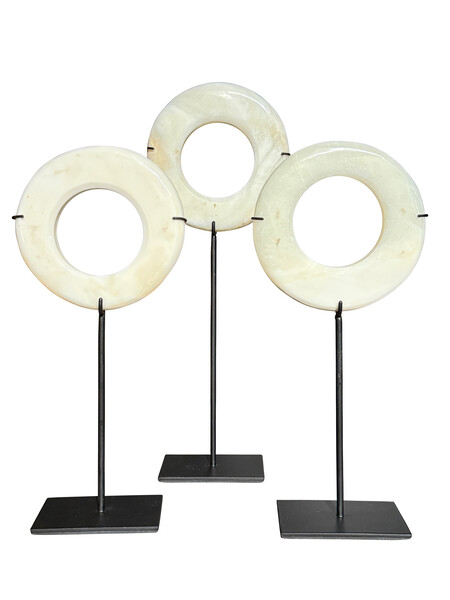 Contemporary Indonesian Set of Three Stone Discs on Stands