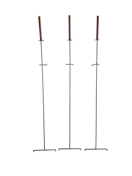 Contemporary Set of Three Lean Against the Wall Iron Candlesticks