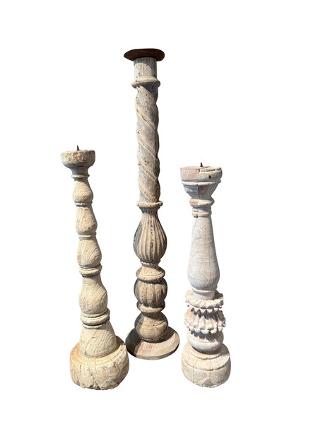 Mid Century India Bleached Teak Candlestick