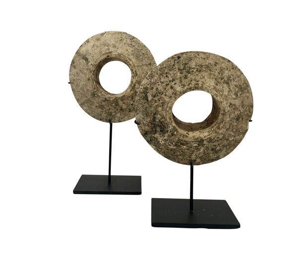 1920's Indonesia Set of Two Stone Discs on Stands
