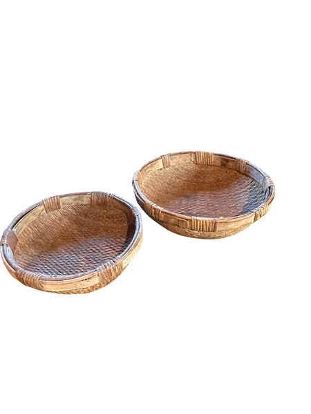 19thc China Woven Reed Grain Drying Tray