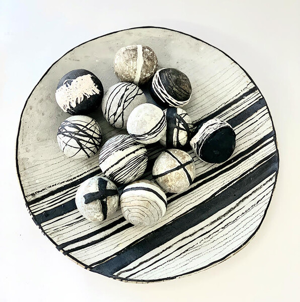 Contemporary American Ceramicist Brenda Holzke Ceramic Plate and Balls