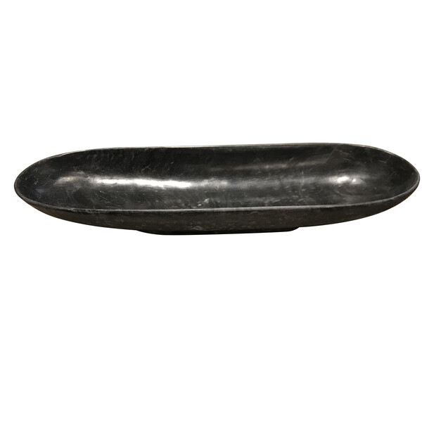 Contemporary China Long Oval Charcoal Marble Tray
