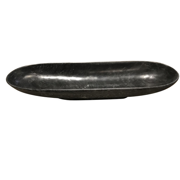 Contemporary Chinese Black Oval  Marble Tray