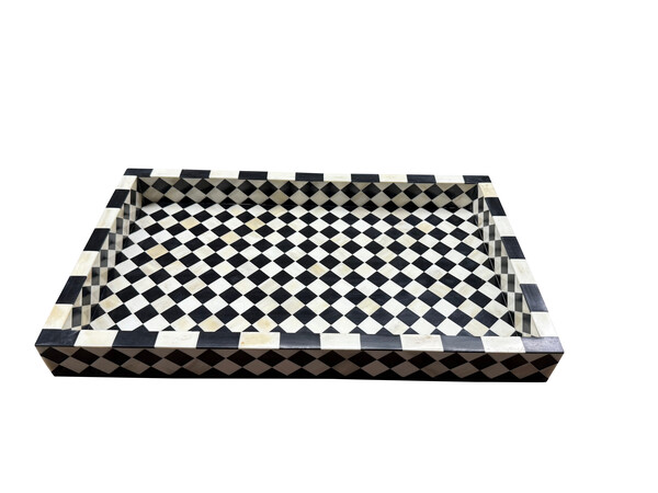 Contemporary Indian Black & White Checkerboard Bone Tray