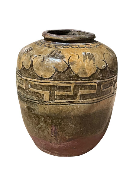 19thc Chinese Olive/Gold Glaze Barrel Shape Vase
