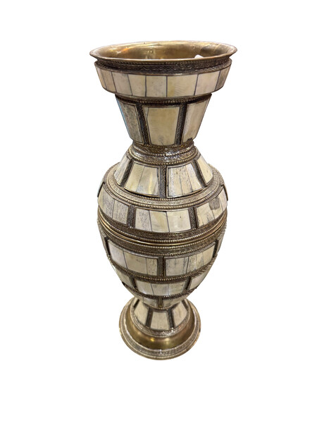 19thc Moroccan Pieced Bone and Silver Vase
