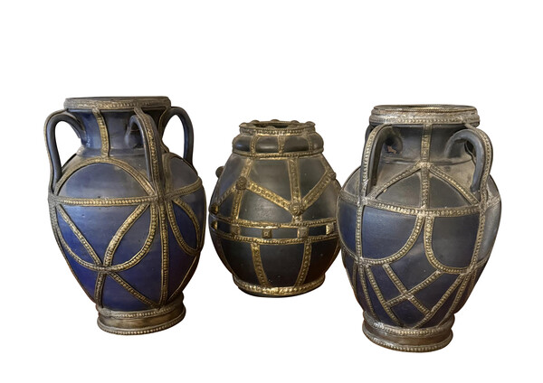 19thc Morocco Collection of Cobalt Blue Pieced Vases