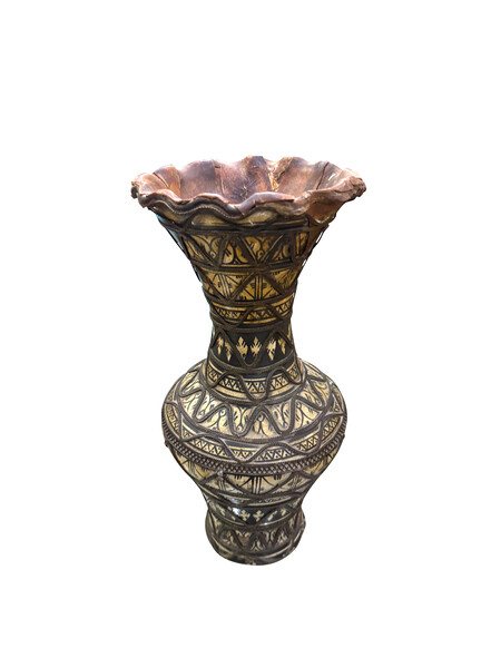 19thc Morocco Fluted Leather Top Vase