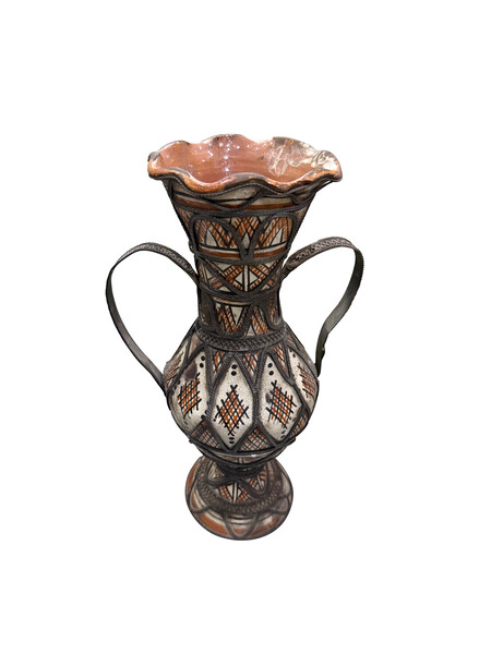 19thc Morocco Two Handle Painted Pieced Vase