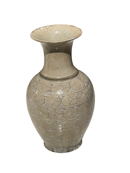 Contemporary China Sage Glazed Geometric Wide Lip Shape Vase