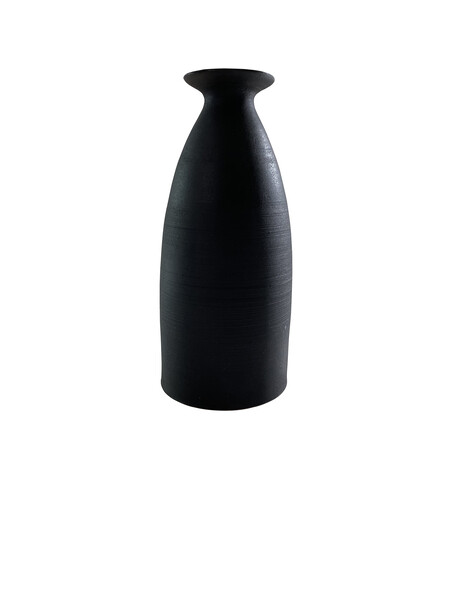 Contemporary American Matte Black Stoneware with Black Gloss Lip Vase