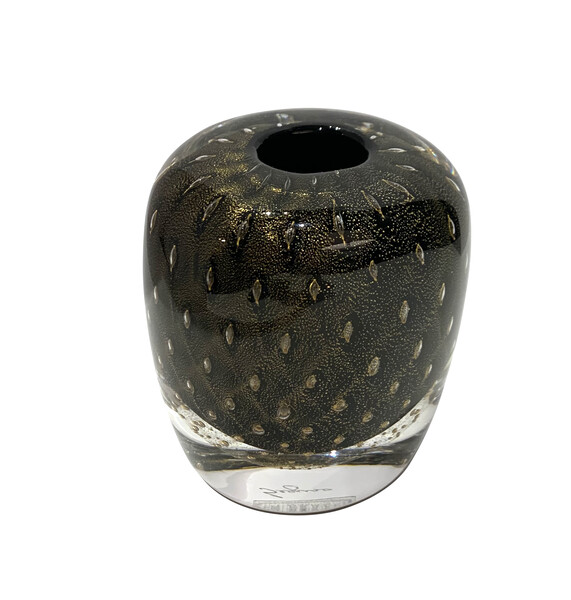 Contemporary Brazilian Thick Gold Speckled Glass Vase