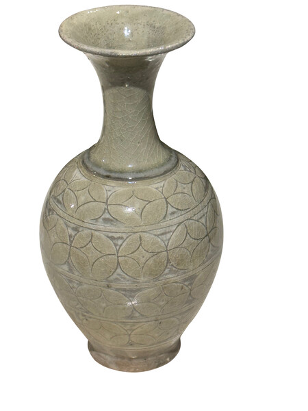 Contemporary China Sage Glaze Geometric Design Tulip Shape Vase