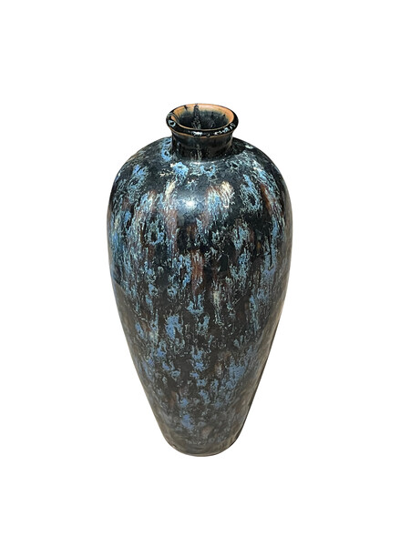 Contemporary Chinese  Black, Blue and White Splatter Glaze Vase