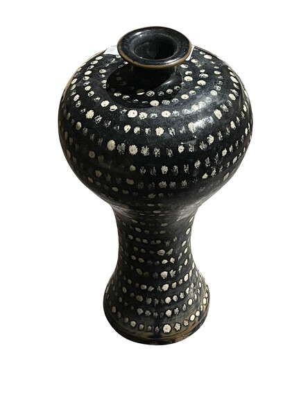 Contemporary Chinese Black / Cream Dotted Vase
