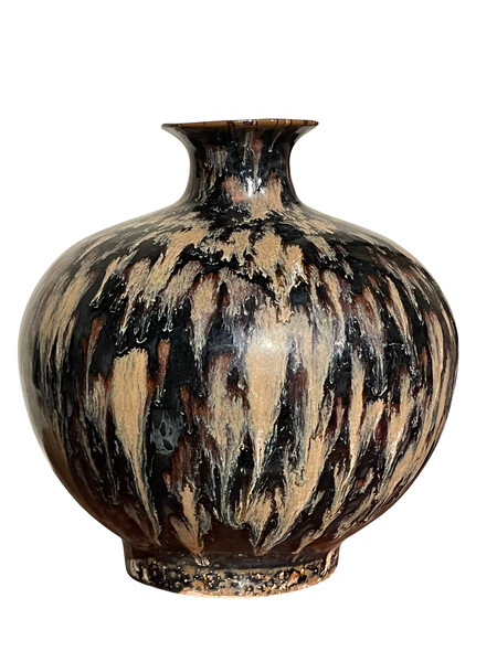 Contemporary Chinese Black & Cream Splatter Glaze Vase