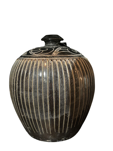 Contemporary Chinese Black & Gold Stripe Vase