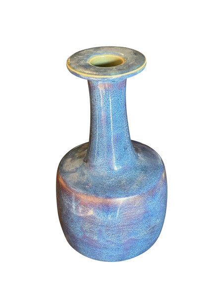 Contemporary Chinese Blue Glaze Disc Shape Open Vase