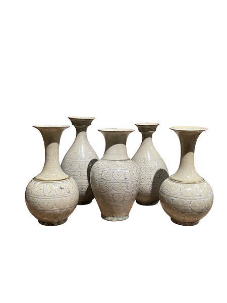 Contemporary Chinese COLLECTION Cream Geometric Design Vases