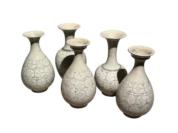 Contemporary Chinese COLLECTION Grey/Sage Geometric Design Vases