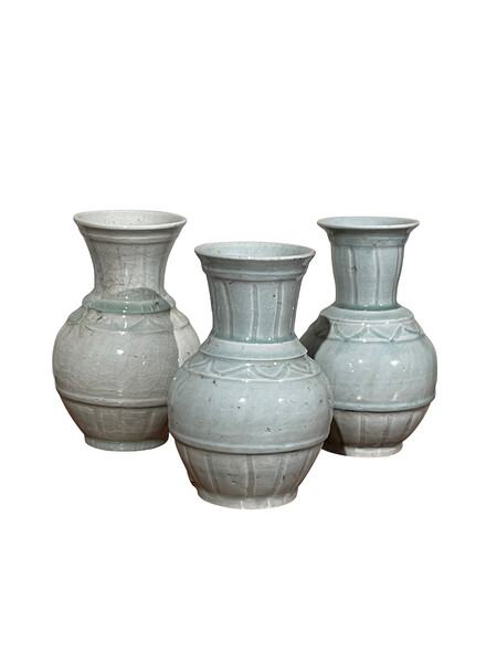 CONTEMPORARY CHINESE COLLECTION PALE TURQUOISE DECORATIVE DESIGN VASES