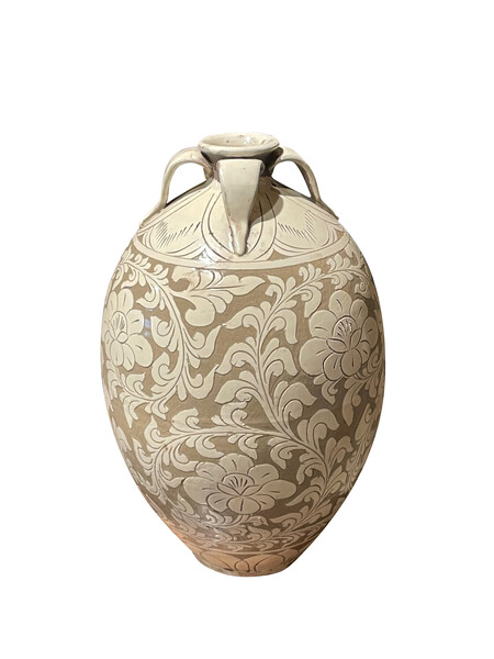 Contemporary Chinese Floral Embossed Vase