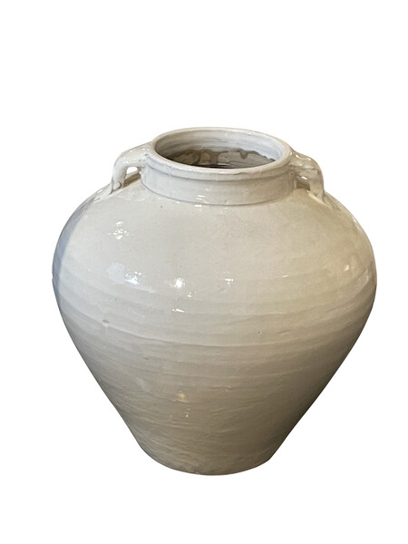 Contemporary Chinese Cream Vase with Two Handles