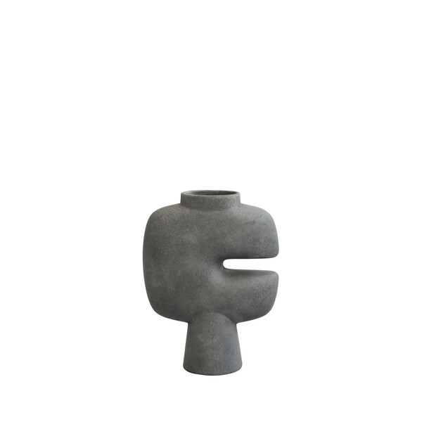 Contemporary Chinese Medium Size C Shape Design Dark Grey Vase