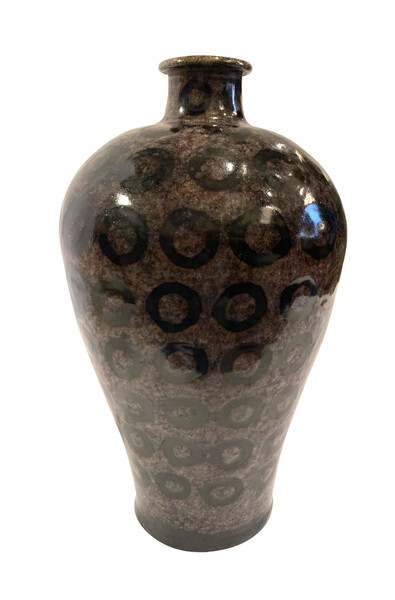 Contemporary Chinese  Mottled Ground Hand Painted Circle Design Vase