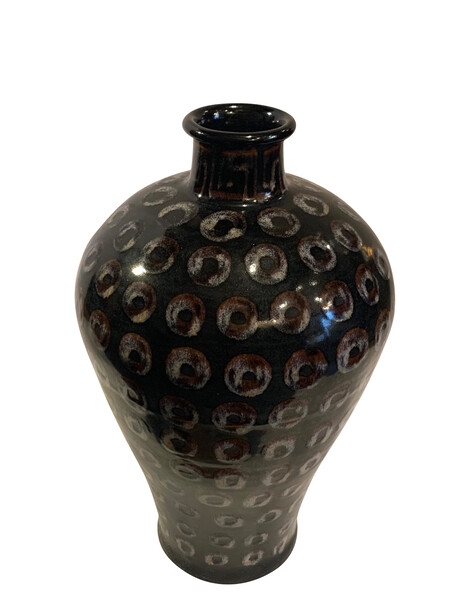 Contemporary Chinese  Mottled Ground Hand Painted Circle Design Vase