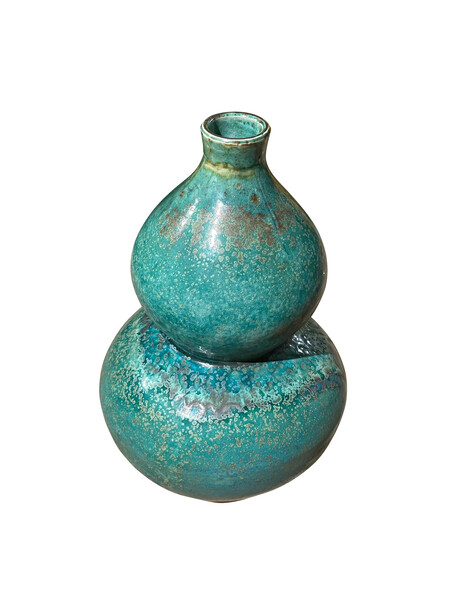 Contemporary Chinese Mottled Turquoise Crackle Glaze Vase