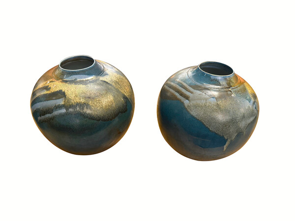 Contemporary Chinese Multi Color Blue Ground Round Vase