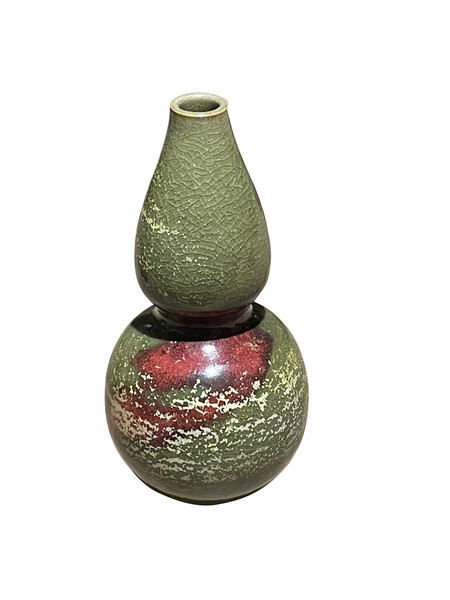 Contemporary Chinese Olive with Burgundy Accent Color Vase